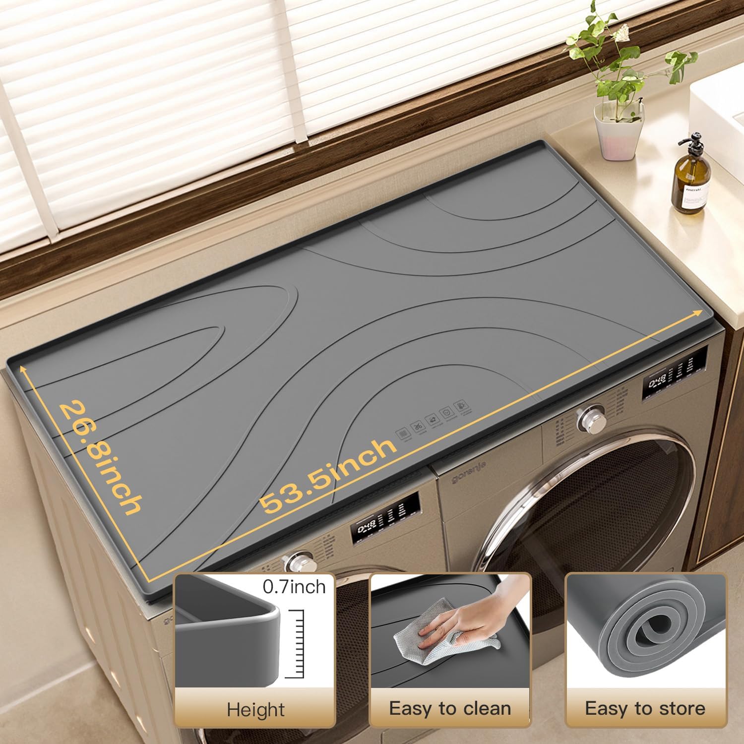 53.5"x26.8" Washer and Dryer Covers for the Top - 1PC Non-slip Silicone Washer Dryer Top Protector Mat - Waterproof Dryer Covers for the Top - Washer Dryer Countertop for Laundry & Kitchen