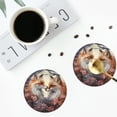 thumbnail image 4 of Lsque Romantic Flower Fox Pattern 4" Drink Coasters Set of 4, PVC Leather Absorbent Coasters, Table Coaster Set Decorative Coffee Cup Coasters Housewarming Gift -Round Shape, 4 of 6
