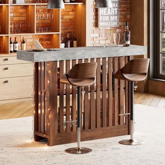 GloryStar 63 Inch Modern Bar Table, Counter Height Design with 2-Tier Storage, Accommodates 4-8 People, Versatile Pub Table for Breakfast, Coffee, Dining Room, Bistro, or Living Room