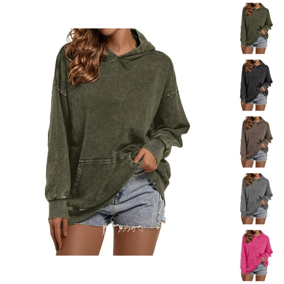 Oversized Hoodies for Women Fall Winter Long Sleeve Plain Baggy Drop Shoulder Hooded Sweatshirt with Pockets Pullover Tops