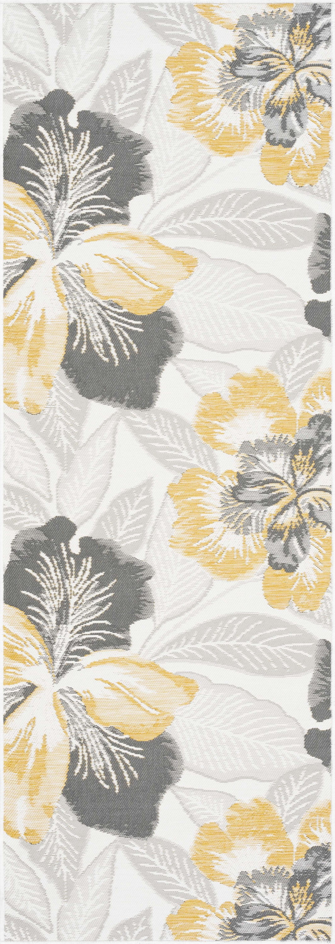 Bliss Rugs Floral Indoor Outdoor Rug Reversible Runner Rug for Patio, Hallway, Entryway, Deck, Cream ,2' x 8'