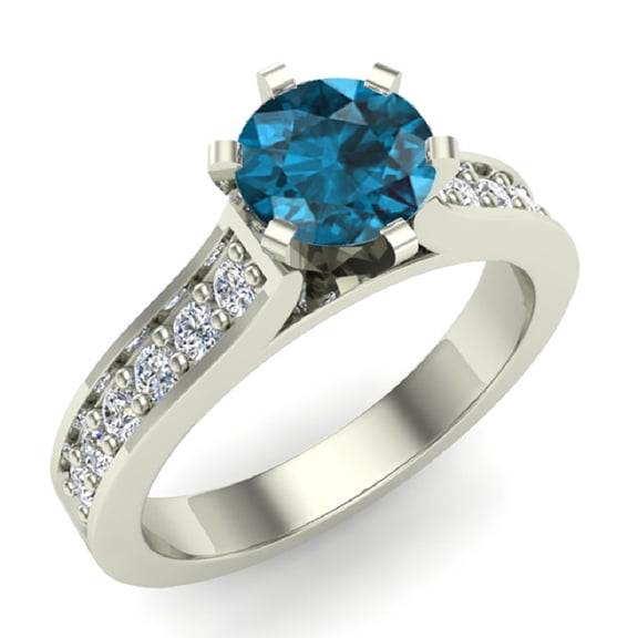 3/4 CT TW Fancy Blue Center Accented Diamond Engagement Ring 14K White Gold