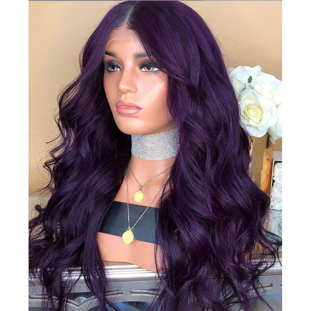 DOPI Brazilian Virgin Hair Full Lace Cap Band Human Hair Wigs For Black Women 70CM Natural Purple Party Wig Female Long Curly Hair Fashion Synthetic Wig