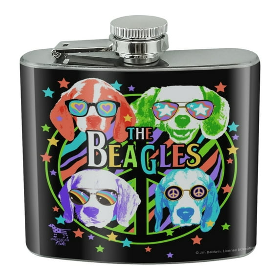 The Beagles Dog Band Peace Hippie Vintage Retro Stainless Steel 5oz Hip Drink Kidney Flask