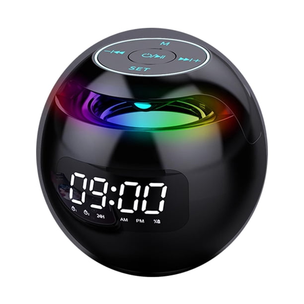 Mini altavoz estéreo portátil inalámbrico Bluetooth para el hogar, reloj despertador recargable Negro B