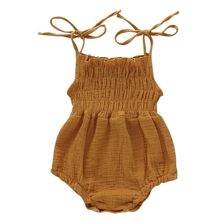 

Baby Girls Bodysuits Girls Sleeveless Solid Linen Romper Sling Backless Jumpsuit Outfits For 0-3 Months