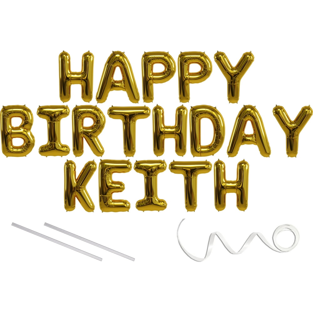Keith, Happy Birthday Mylar Balloon Banner – Gold – 16 inch Letters …