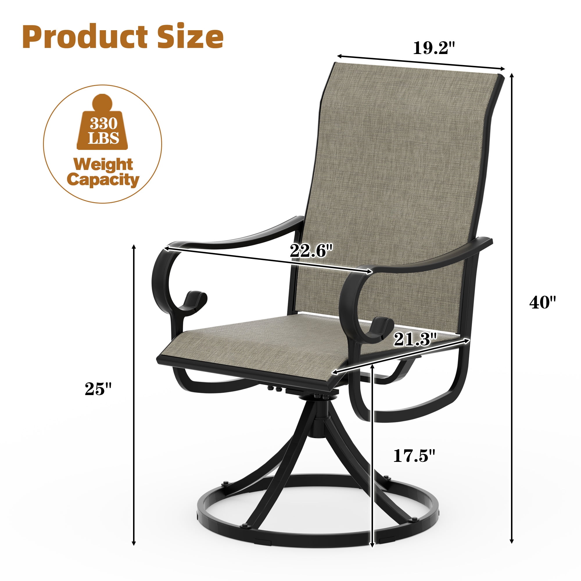 Zidtia Patio Swivel Rocker Chairs Set of 2, High Back Outdoor Dining Chairs with Sturdy Metal Frame, All-Weather Swivel Chairs,Brown