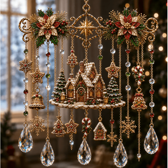 2026 Christmas Blessing Stained Glass Crystal Suncatcher, Collectible Christmas Window Hanging Decoration, Santa Sleigh Village Design Option
