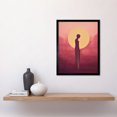 thumbnail image 2 of Sunrise Solitude Minimalist Artwork Plum Pink Gold African Woman Silhouette in Golden Sun Halo Art Print Framed Poster Wall Decor 12x16 inch, 2 of 5