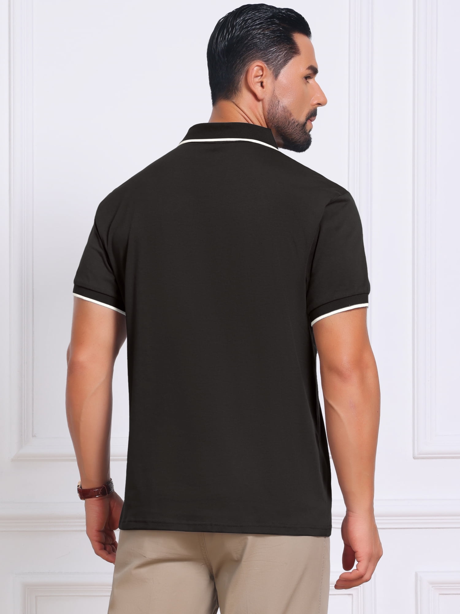 DARING DIVA Men's Contrast Trim Short Sleeve Button Closure Polo Shirts S Black