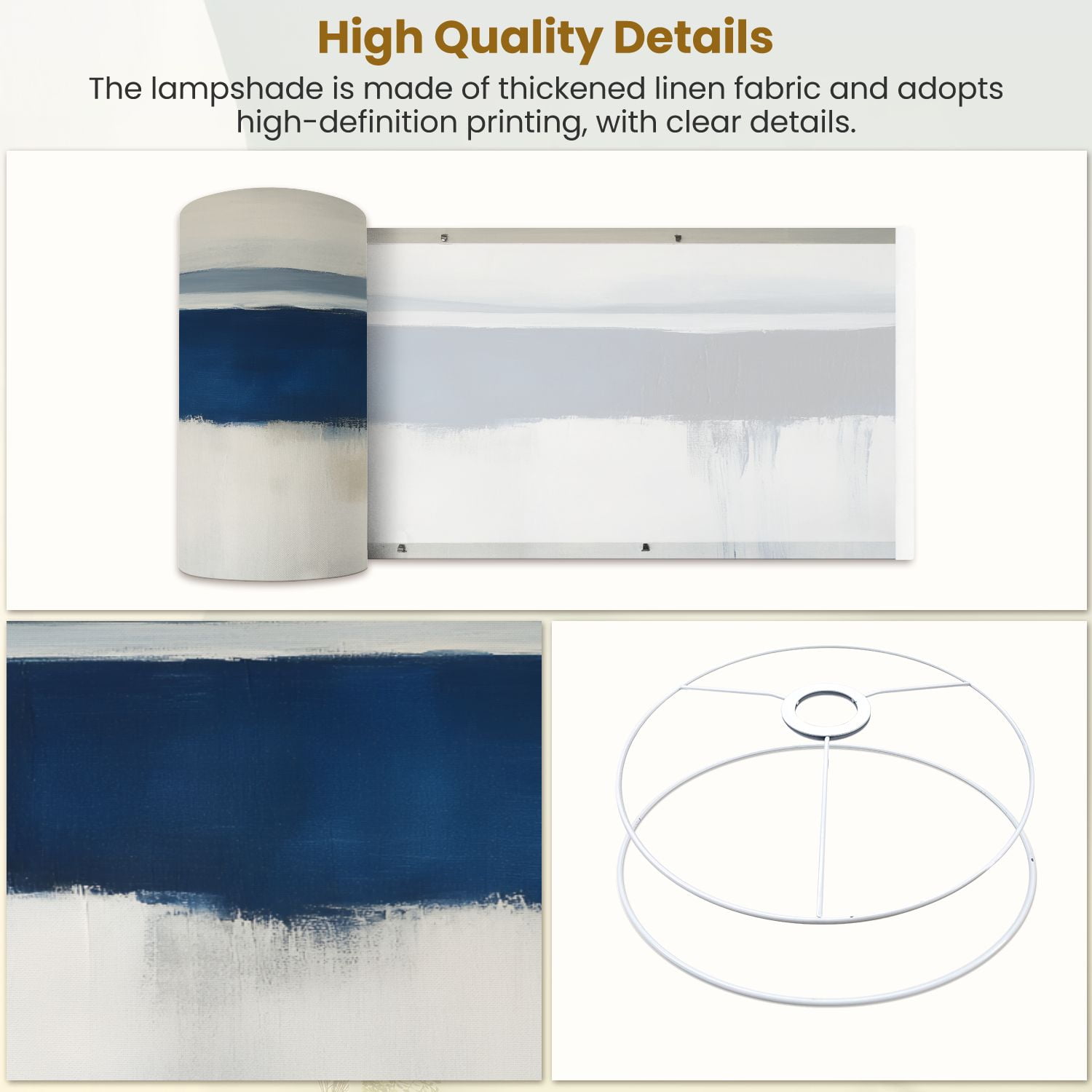 Linen Drum Lampshades Abstract Modern Blue Seascape Ocean Theme Blue Ocean Waves Misty 13"x13"x10" Light Shade for Table Lamps Drum Lamp Shades Lampshade Replacement Assembly Required