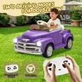 thumbnail image 2 of 12V Ride on Toys, Licensed Chevrolet 3100 Powered Ride on Cars with Remote Control, Bluetooth, Music, USB Ports, LED Lights, 4 Wheels Suspension, Electric Car for Kids Boys Girls Ages 3-6, Purple, 2 of 9