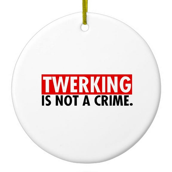 DistinctInk Hanging Ceramic Christmass Tree Ornament with Gold String - Great Gift / Present - 2 3/4 inch diameter - Twerking is Not a Crime