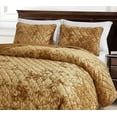 thumbnail image 3 of Chezmoi Collection Lux Caramel Gold Velvet Quilt Oversized King Set, 3-Piece Lush Plush Distressed Velvet Bedding All Season Lightweight Bedspread Brushed Microfiber Reverse with Diamond Stitch, 3 of 9