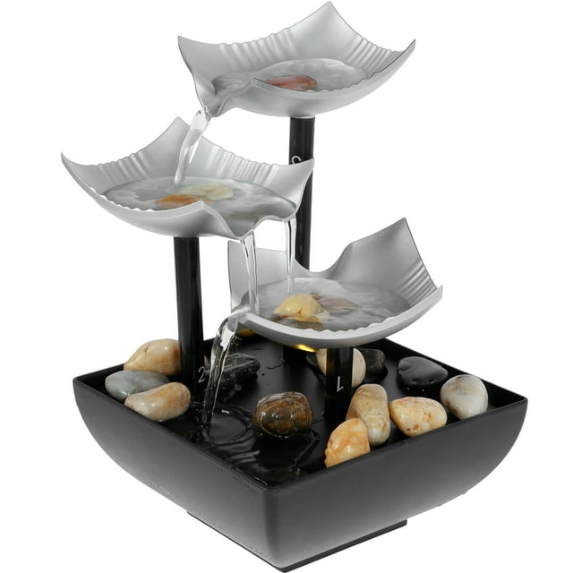 NUAHRHY 2pcs Tabletop Fountain with Light and Pebble Meditation Water Fountain Small Waterfall Fountain Desktop Decorations USB Powered Sound Relaxation Fountain Ornament for Table Home
