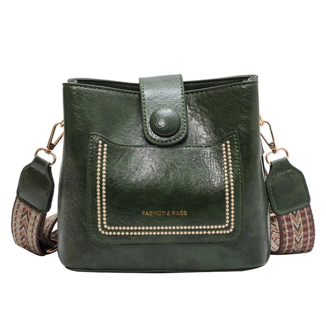 Bolso Bandolera para Mujer Bolso Tipo Cubo Correa Ancha Bolsos Diarios (verde)