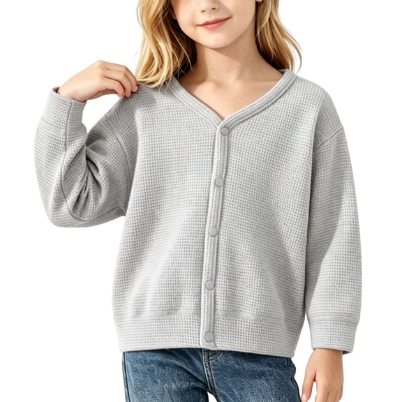 Khunlpohl 1-4 Year Toddlers Kids Cardigans Cotton Button down V Neck Sweaters Clothes Solid Color Long Sleeve Casual Tops