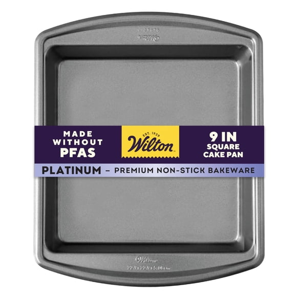 Wilton Platinum - Utensilios antiadherentes para hornear antideformaciones, hecho sin PFAs, sartén cuadrada, 9 x 9 x 2 pulgadas, el embalaje puede variar