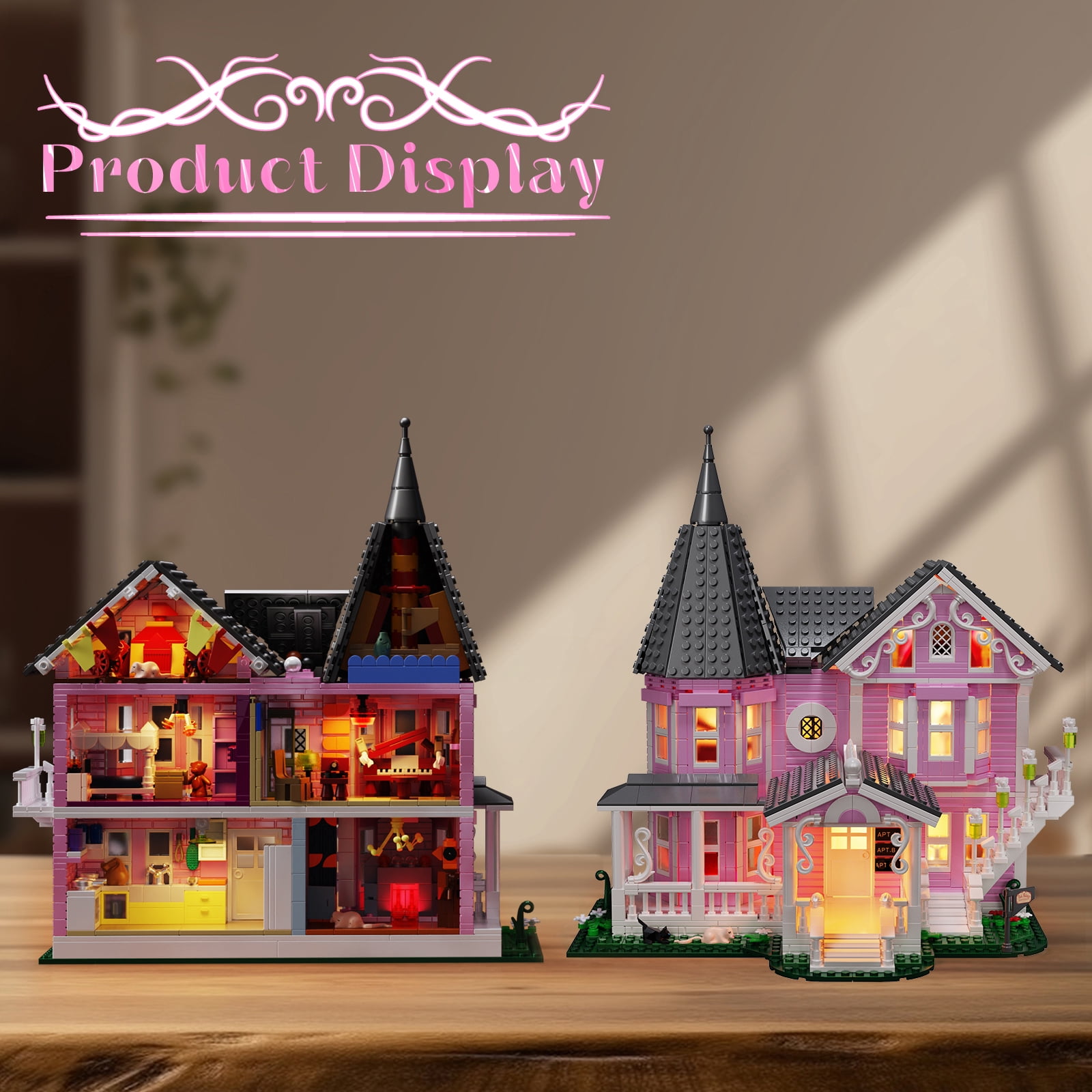 BuildingBoat Pink Palace Building Block Kit Dollhouse Model Christmas Party Halloween House Gift for Girls
