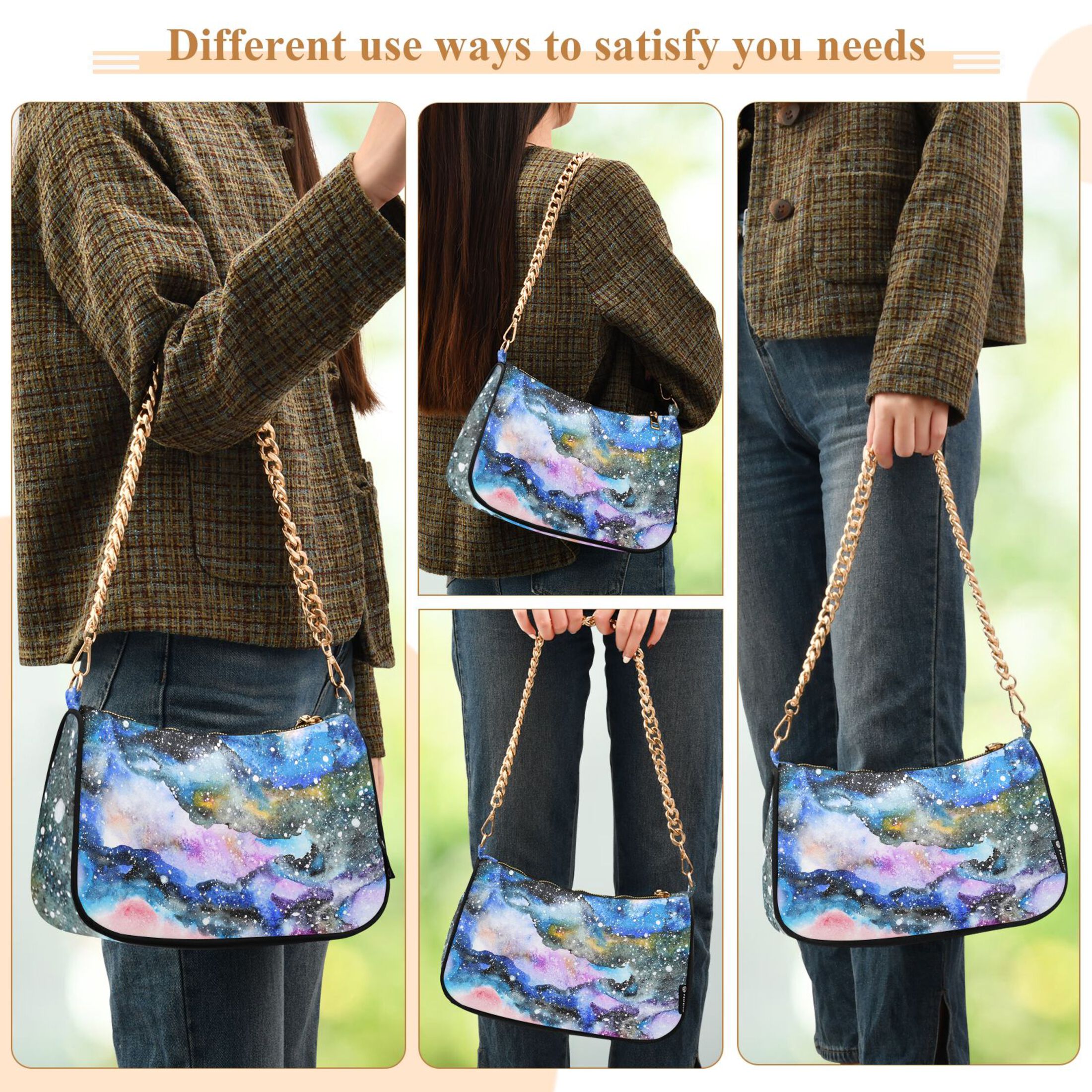 Colorful Marble Pattern Womens Chain Shoulder Bag Tote Handbag Clutch Hobo Purse with Zipper for Travel Casual