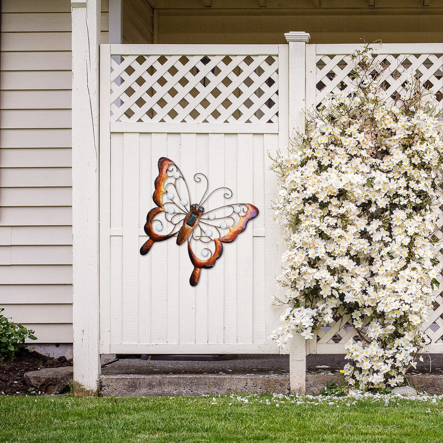 BVLFOOK Metal Butterfly Solar Lighted Wall Art Décor, Outdoor Butterfly Garden Décor, Butterfly Yard Art Butterfly Sculpture Lamp for Fence Patio C5