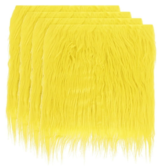 Uxcell 4 Pcs 10 x 10 Inch Plush Faux Fur Fabric Square Fluffy Faux Fur Patches Cuts, Yellow