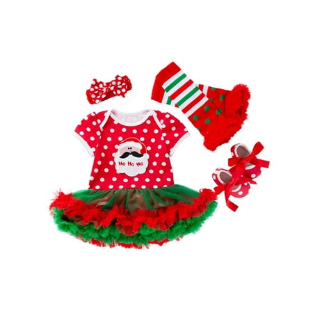 

Frontwalk Newborn Dress Set Christmas Outfits Short Sleeve 4Pcs Sets Xmas Loose Jumpsuit Crew Neck Playsuit Red Green 59cm (0-3M)
