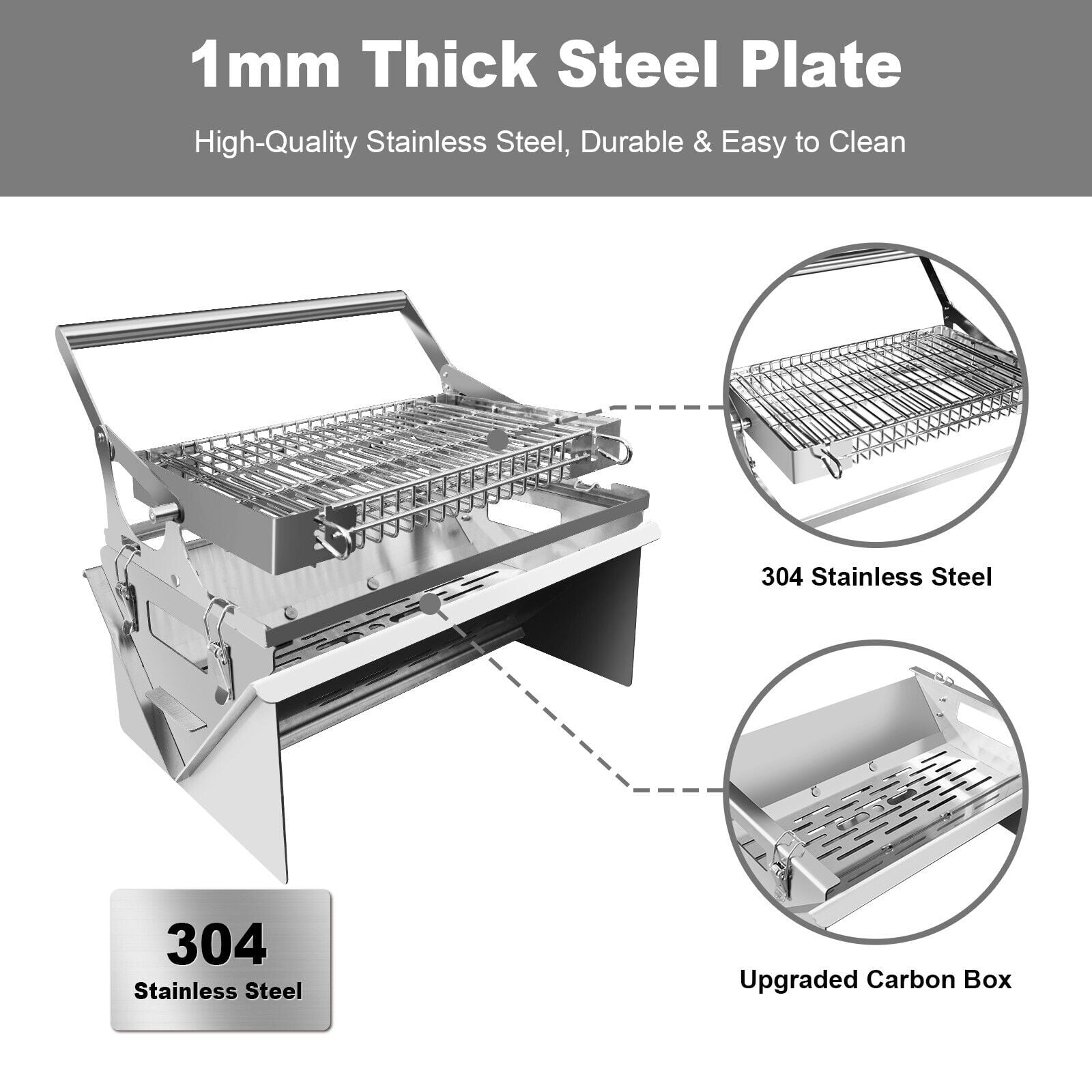 New charcoal grill for barbecue Stainless steel 360°rotating flip grill
