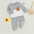 thumbnail image 3 of Okbabeha Fall Winter Toddler Baby Boy Clothes Color Block Crewneck Sweatshirt Jogger Pants Sweatsuit Waffle Outfits Set, 3 of 7