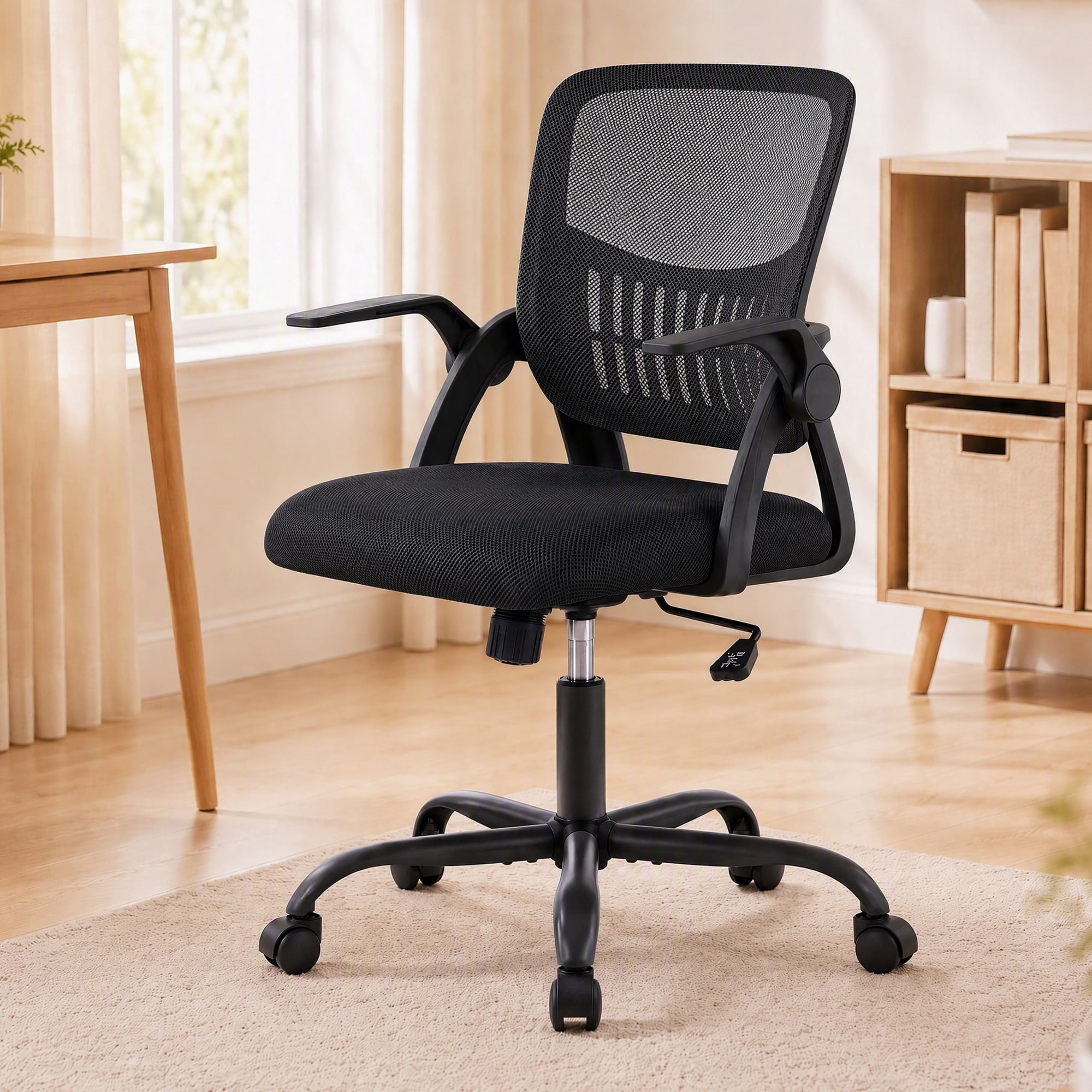 EDX Ergonomic Office Desk Chair, Lumbar Support, Flip-up Armrest, 350lbs, for Home, Office & Bedroom, Black