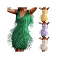 thumbnail image 2 of Vestidos cortos sexis de fiesta con escote en V para mujer, de baile latino, sin mangas, con lentejuelas brillantes y borlas para actuaciones en el escenario, 2 of 5
