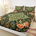 thumbnail image 4 of jejeloiu Vibrant Mandala King Sheets For Men Women,Peacock Pattern Bedding,Multi Black,4 Pieces,1 Flat Sheet, 1 Fitted Sheet and 2 Pillowcases, 4 of 6