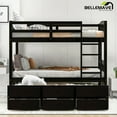 thumbnail image 3 of Bellemave Brown Twin over Twin Bunk Bed with Trundle Bed and 3 Drawers, Wood Frame Bunk Bed Twin Size with Storage for Bedroom, 3 of 10