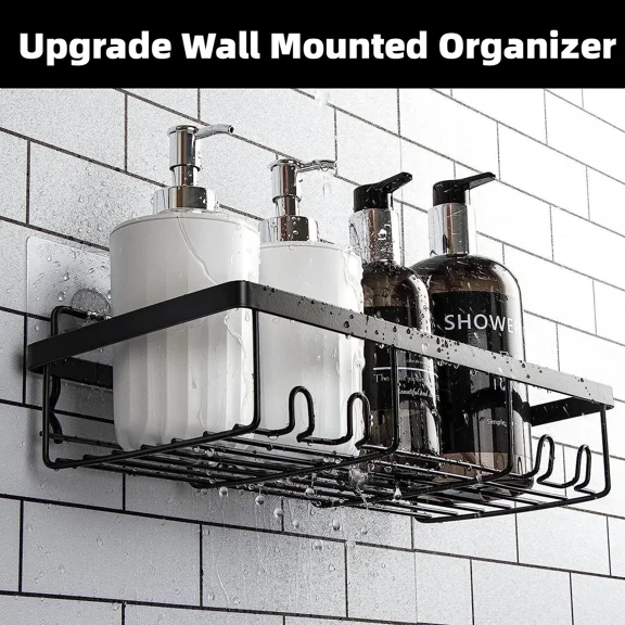 Upgrade Bathroom Shower Caddy Shelf, Wall Mounted Organizer Rack Storage Holder-1 Pack, Black