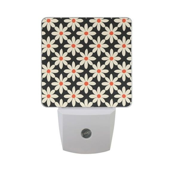 White Flowers on Black Night Light 2 Pack LED Nightlight Plug into Wall Dusk to Dawn Sensor Soft White