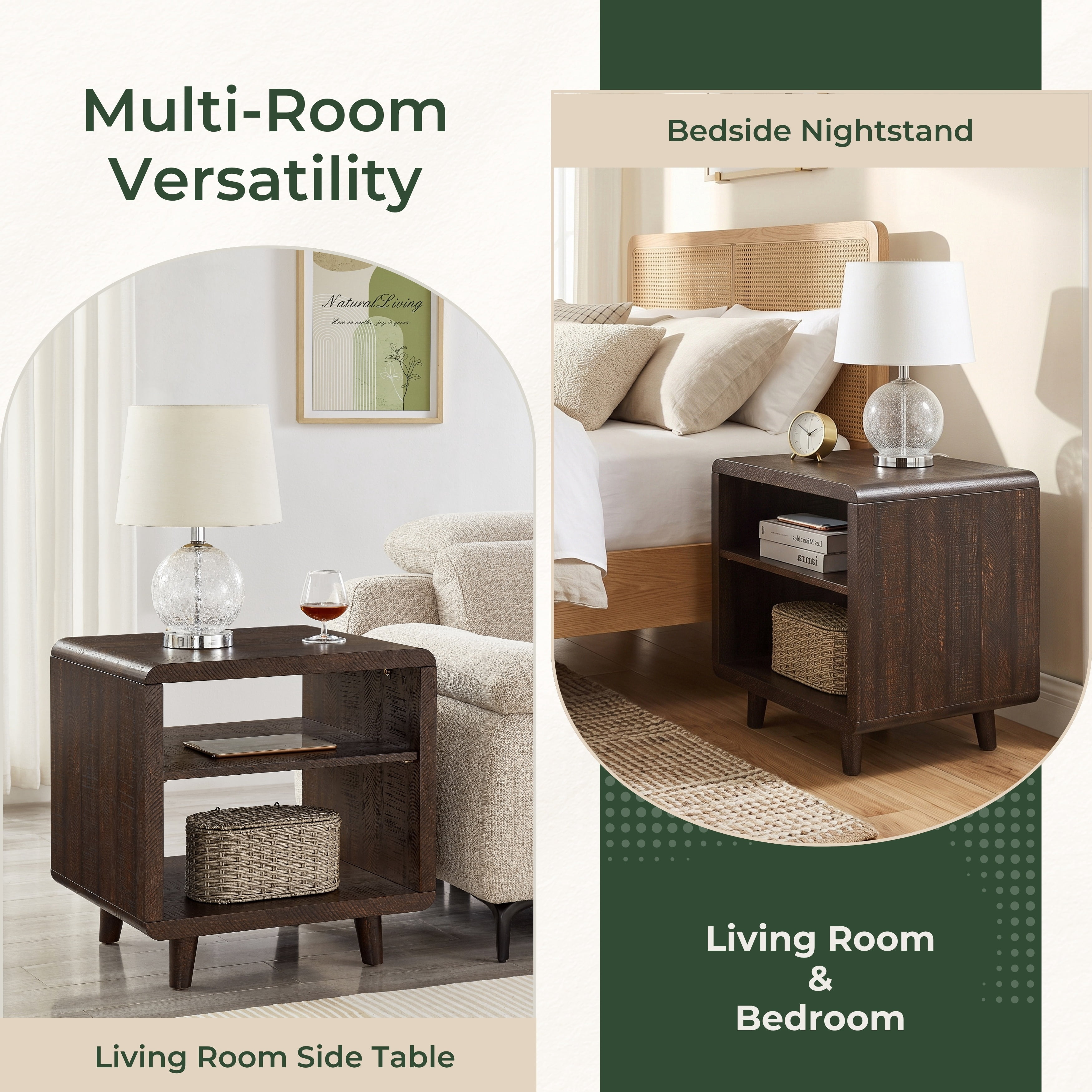 Roundhill Furniture Lux Modern Wood Shelf Side Table, Bedside Nightstand, Brown