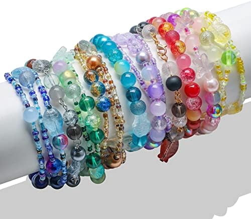 YNGLLC 760pcs Mixed Craft Beads Jewelry Making Kit, Pink Glass Beads Bracelet Making Kit, 8MM Round Assorted Cystal Beads with Seed Beads for DIY Working