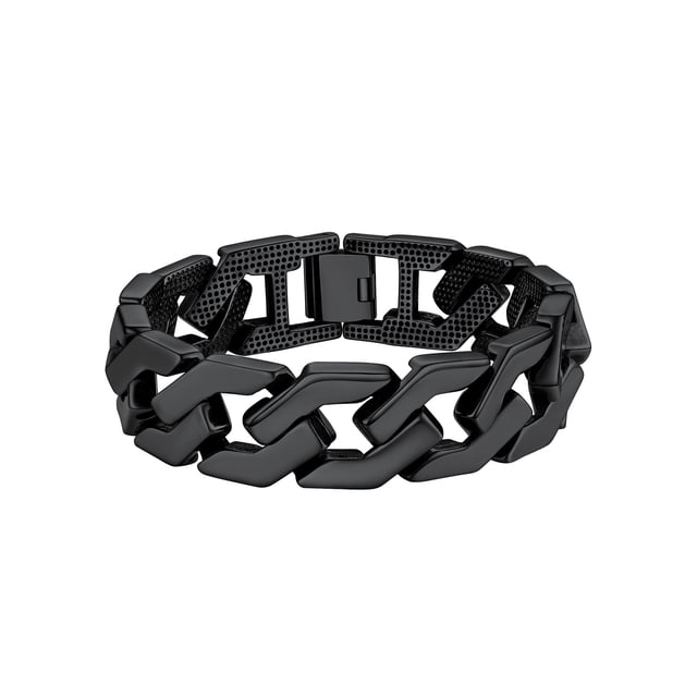 Cadena de eslabones cubanos PROSTEEL Pulsera de 16 mm para hombres acero inoxidable chapado en negro 7.4 pulgadas