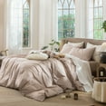 thumbnail image 2 of MooMee Striped Duvet Cover Set King 100% Washed Cotton Linen Like Textured Breathable 3-Piece (Orange& White Wide Stripes), 2 of 8