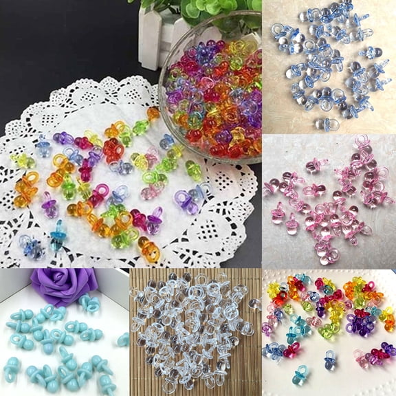 Dengjunhu 50Pcs/Set Acrylic Baby Pacifiers Baby Shower Favors Gender Reveal Party Decorations for DIY Baby Shower Birthday Party Favors