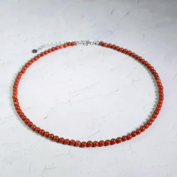 K-KED 4mm Red Jasper Choker Stone Beads Necklace Jasper Crystal Dainty Choker-24 in