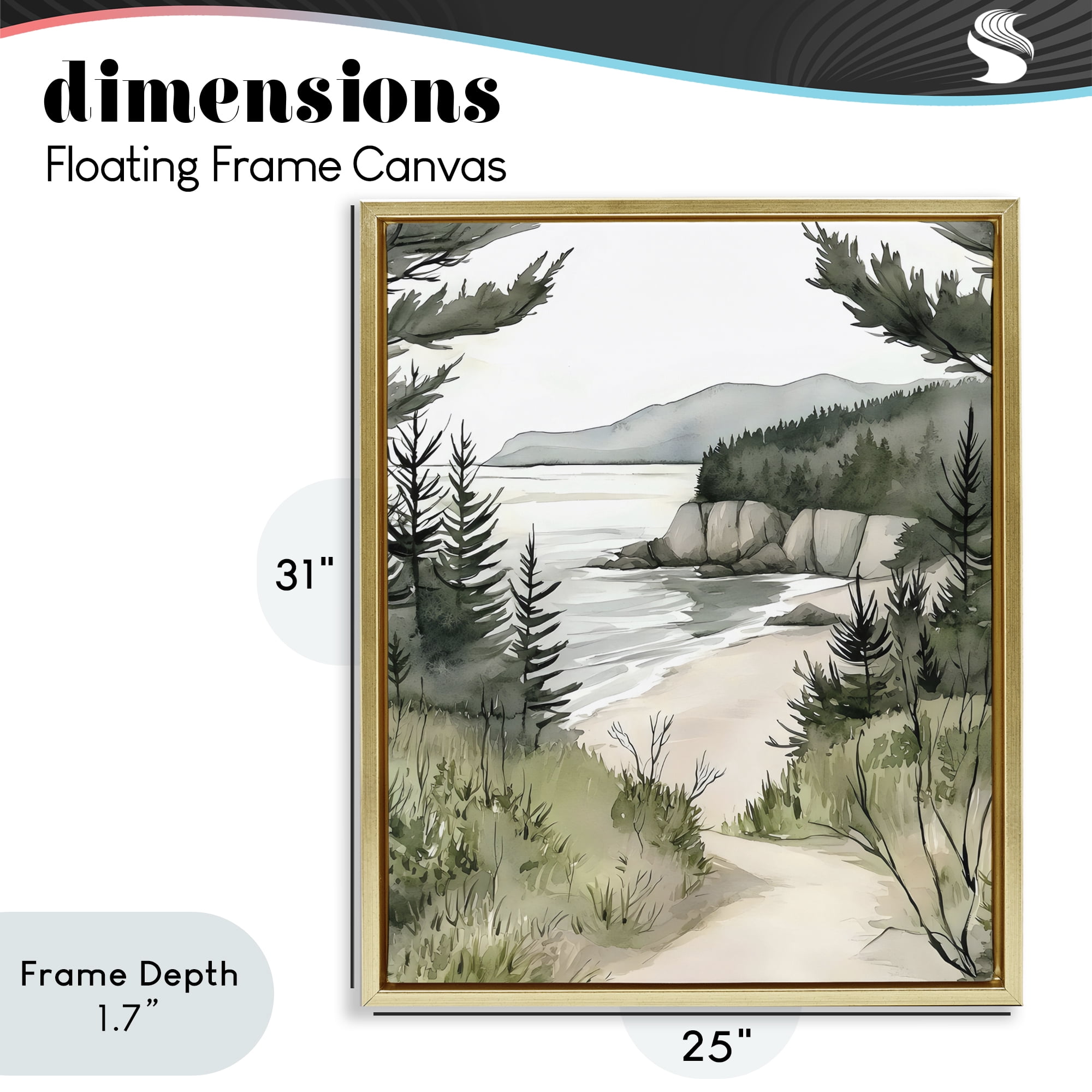 Stupell Industries Coastal Calm Winding Path Gold Framed Floater Canvas Wall Art, design by Riley B