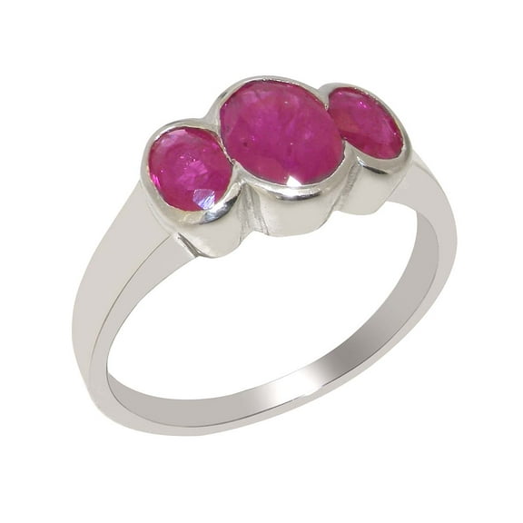 LBG British Made 9k White Gold Natural Ruby Womens Anniversary Ring - 33 size options - Size 10