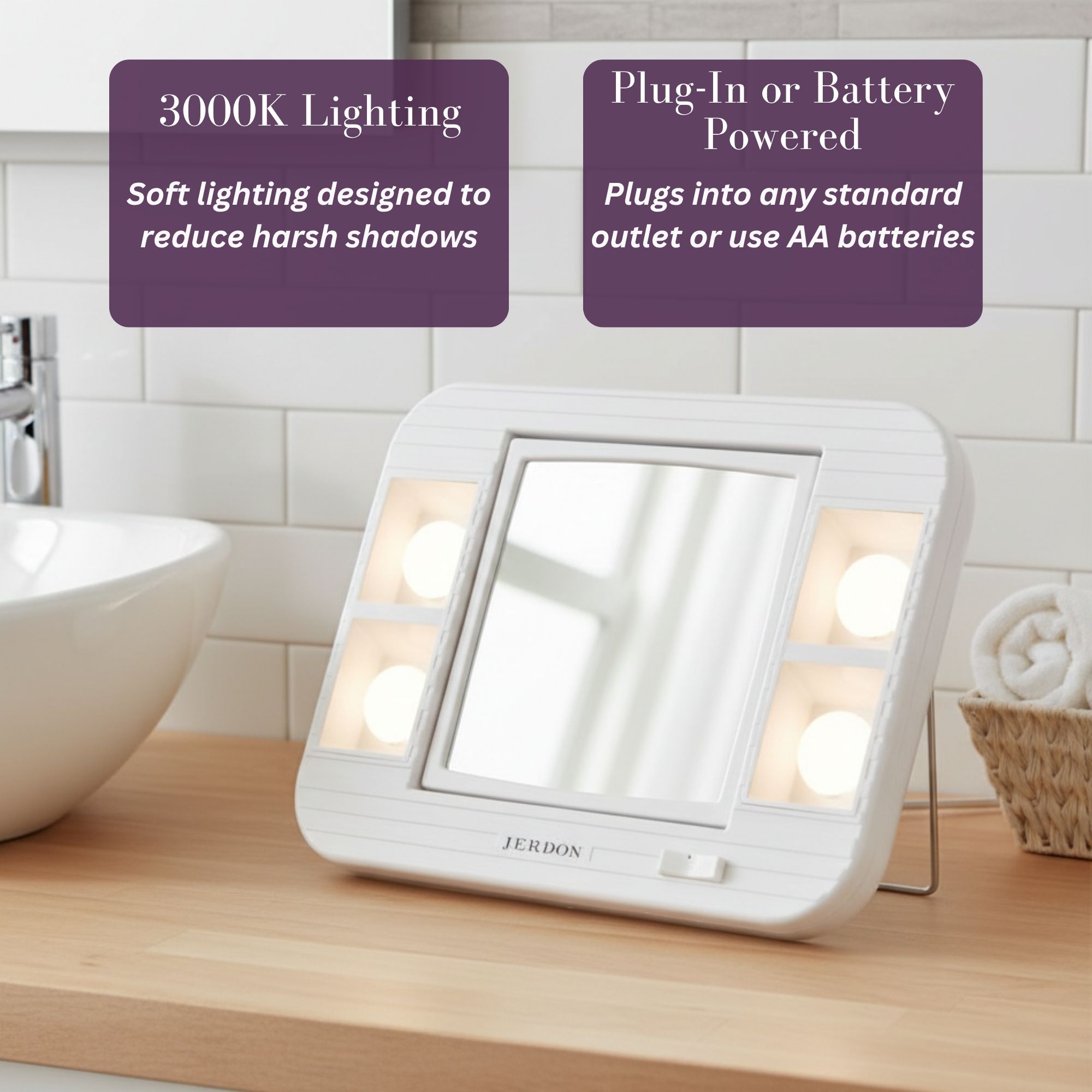 Jerdon Two-Sided Makeup Mirror with LED, 5X-1X Mag photo 4