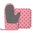 thumbnail image 2 of DouZhe Oven Mitts and Pot Holders Sets, Polka Dots Pink Brown Spots Prints Non-Slip Heat Resistant Kitchen Oven Silicone Glove, 2 of 7