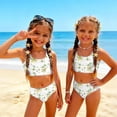 thumbnail image 3 of CCRFTGI Girls Swimsuit Size 6-7 Two Piece Sets Swimming Bathing Suits Beach Holiday Hawaiian Tropic Girls Bikini Cute Summer Girls Fashion Swim Suit Kids Bikini Beige 9-10 Years, 3 of 9