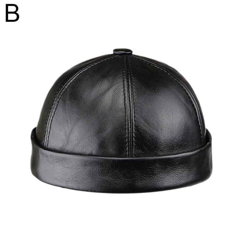 Men Genuine Leather Skullcap Sailor Cap 
