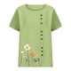 thumbnail image 1 of Tops de Manga Corta de Verano para las Mujeres Cuello Redondo Impreso Botón Superior Camiseta de Imitación Rack, Blusa de Moda Casual para el Uso Diario, 1 of 3