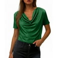 thumbnail image 4 of Fewfanhot Women Clothing Silk Satin Tops Cap Short Sleeve Blouse V Neck Shirts Business Casual Outfits, 4 of 7